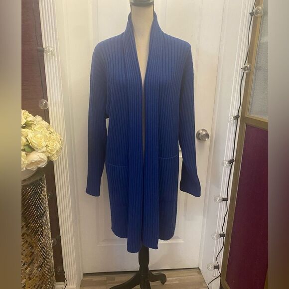 Valerie Louthan 100% pure cashmere rich blue open front cardigan S-L
